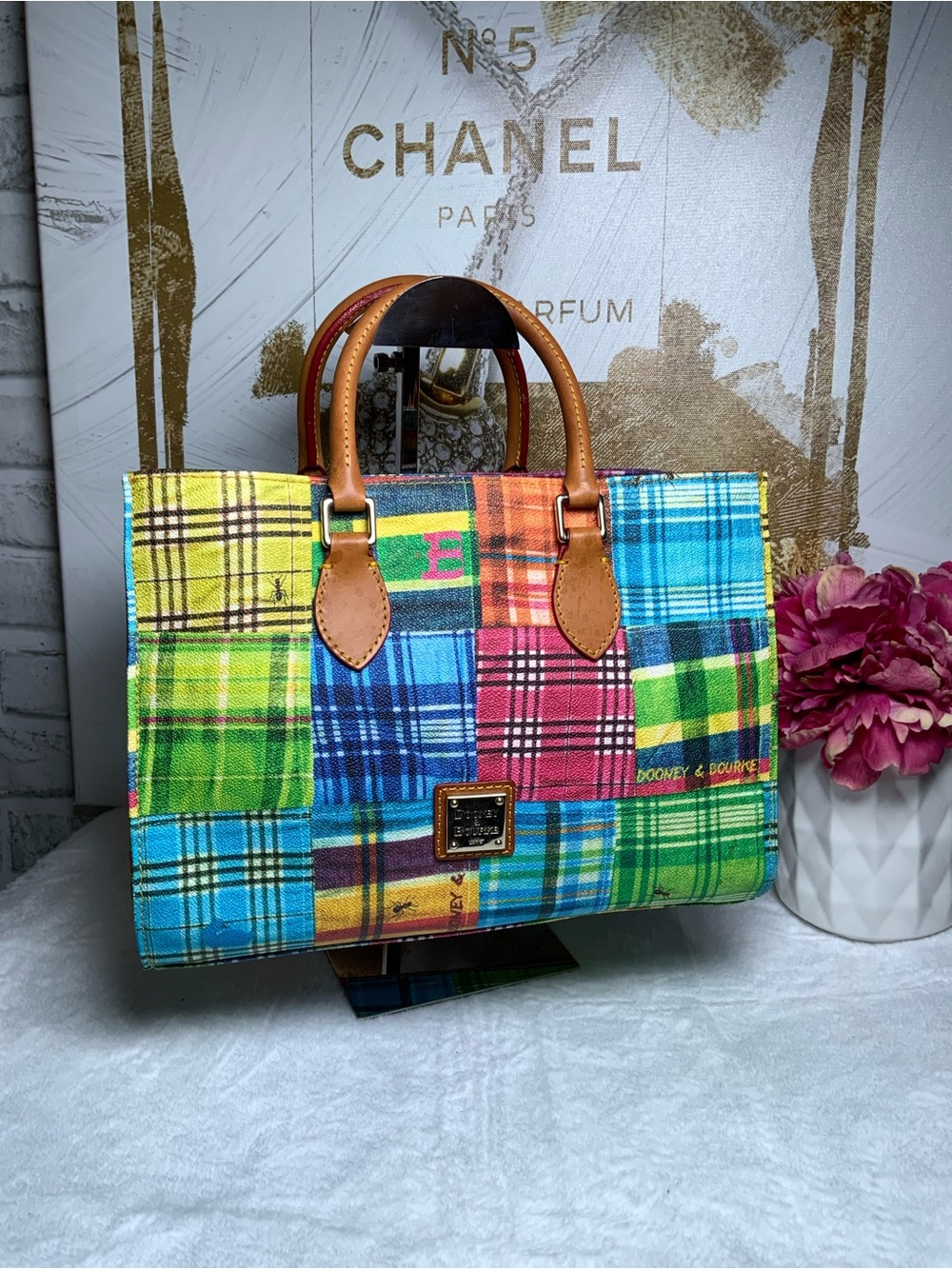 Dooney & Bourke Vibrant Multicolor Plaid Leather-Handle Tote